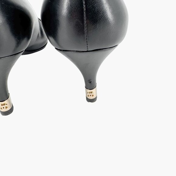 Chanel Cap Toe CC Kitten Pumps EU 38.5 US 7.5-8 Black Leather Pointed Low Heel - Picture 8 of 15